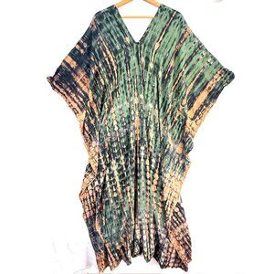STYLE PARK 1 Boho Hippie Flowy Rustic Tie Dye Maxi Kaftan Dress Womens One Size
